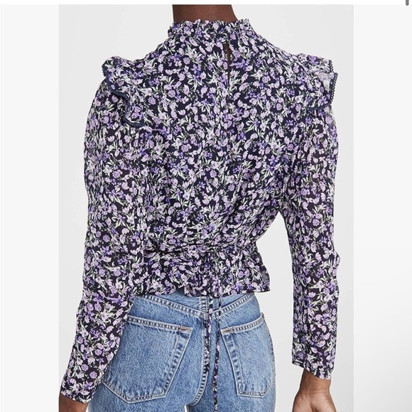 ASTR Floral High Neck Peplum Long Sleeve Peasant Blouse Size XS - Picture 2 of 15